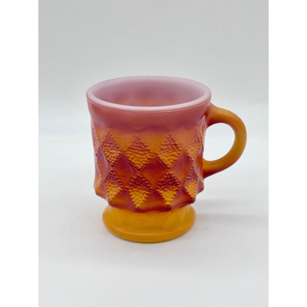 Vintage Fire King Kimberly Diamond Coffee Mug Milk Glass Cup Orange